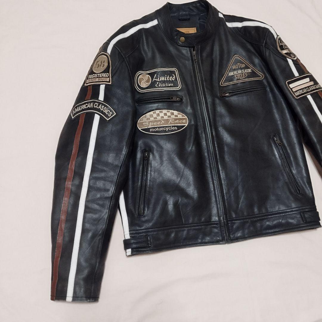 デグナー　ライダースジャケット　ブラック　牛革　ワッペン　キルティング　XL