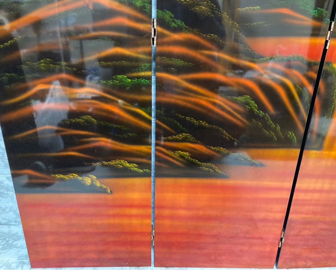 【特大】螺鈿細工 パーテーション 衝立「馬倒成功」 高さ：150cm