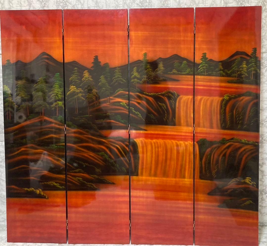 【特大】螺鈿細工 パーテーション 衝立「馬倒成功」 高さ：150cm