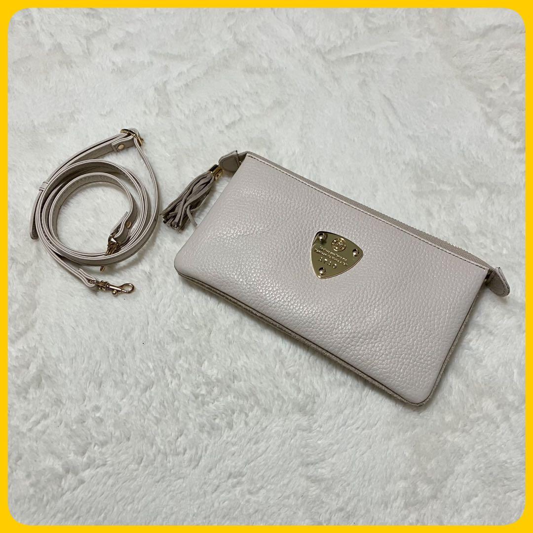 未使用級 ATAO ブーブー ショルダー バッグ 長財布 ポーチ シボ革 白