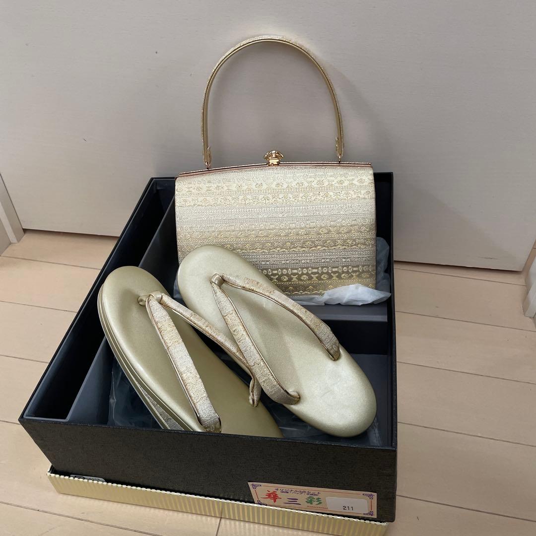 和装用バッグと下駄のセット　華三彩