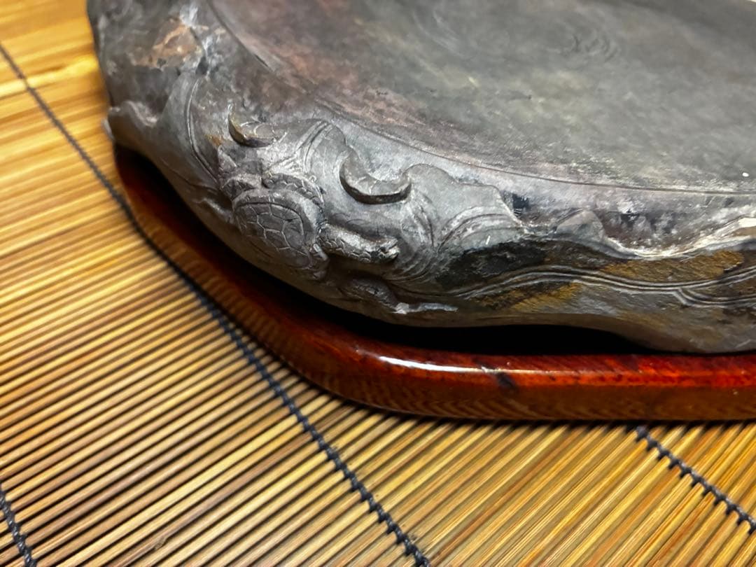 中国文房四宝 端渓硯 龍亀彫刻 蓮葉文 2.5kg