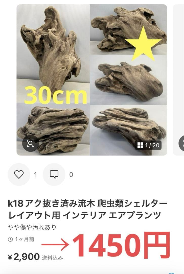 k42アク抜き済み流木 爬虫類シェルター レイアウト用 インテリア エアプランツ