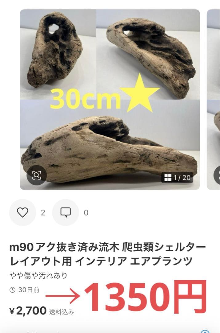 k42アク抜き済み流木 爬虫類シェルター レイアウト用 インテリア エアプランツ