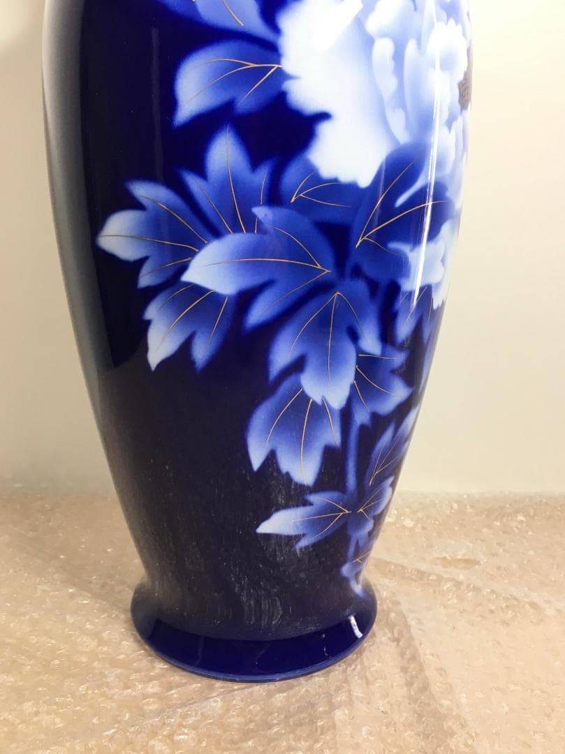 深川製磁 新品未使用超美品！ 瑠璃 牡丹 金彩 花瓶 大花瓶 花生 高さ38cm