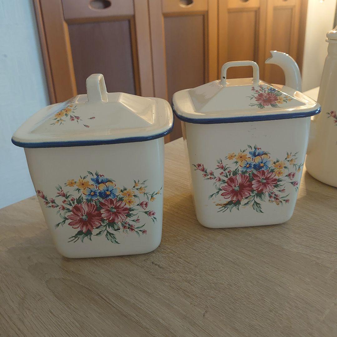 【希少価値】フランス製　アンティーク　ホーロー　ポット　容器