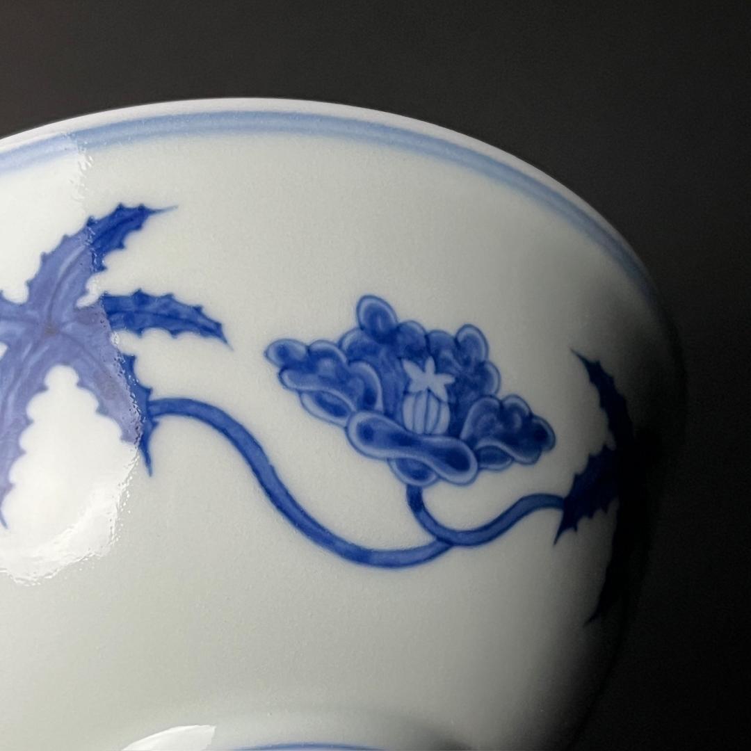 唐物 青花花紋碗 大明成化年製 款 中国美術 古玩 SH92
