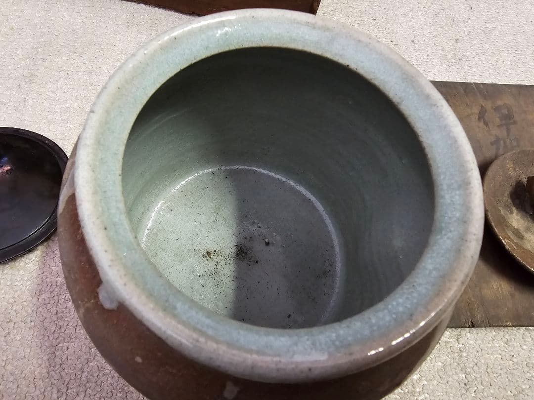 値下げ限界‼️早い者勝ち 江戸期 伊賀焼 水差し 漆替え蓋有り