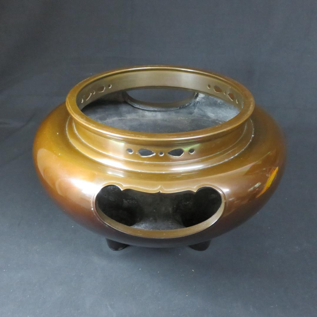 風炉釜 茶道具 茶器 高橋敬典 人間国宝 唐銅朝鮮風炉 木箱 共箱