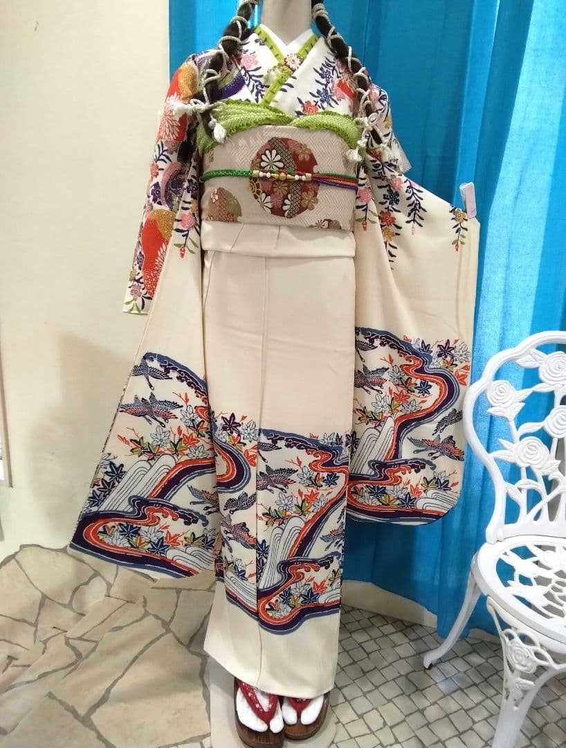 【専用】、正絹振袖、我妻紅型落款、重ね衿帯揚げ帯締め、袋帯、長襦袢★