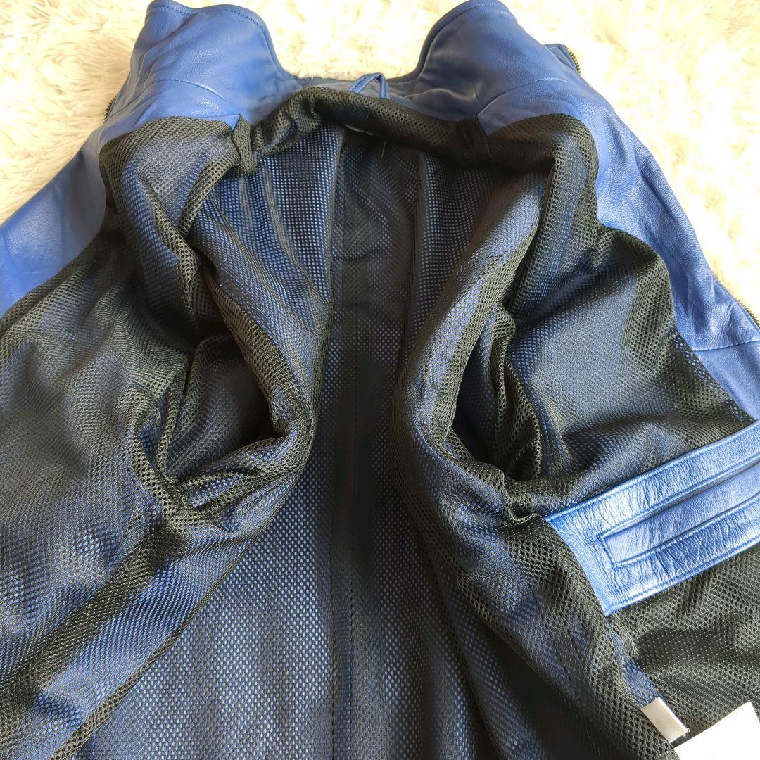 シャッフェン SCHAFFEN シングル ライダースジャケット 羊革 L ブルー