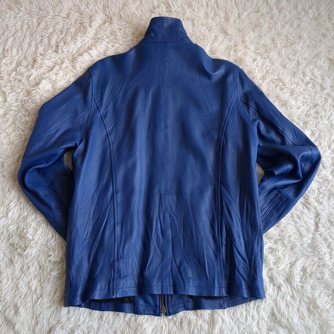 シャッフェン SCHAFFEN シングル ライダースジャケット 羊革 L ブルー