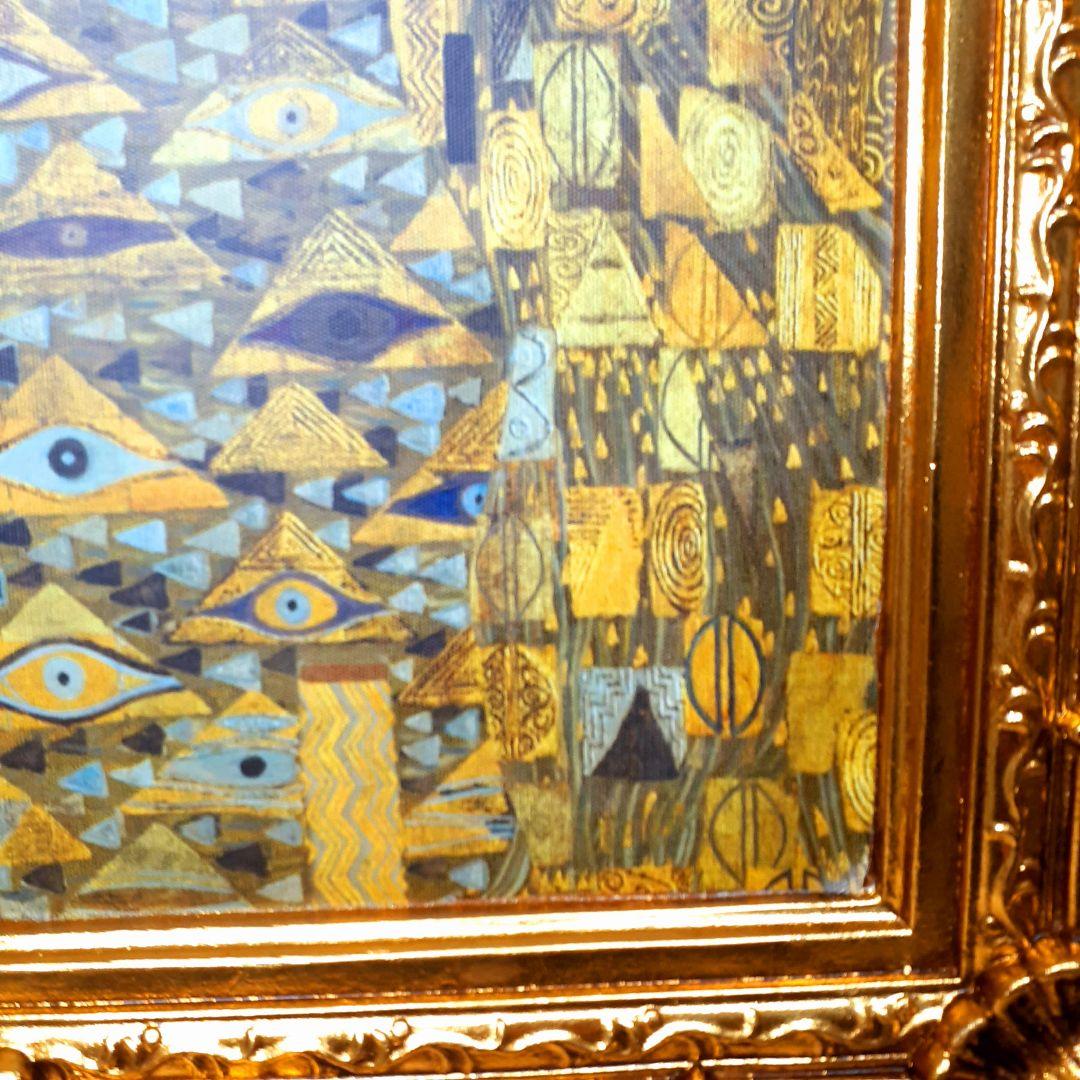 グスタフクリムト作画　絵画　バウアーの肖像　良質キャンバス　豪華　金箔額絵