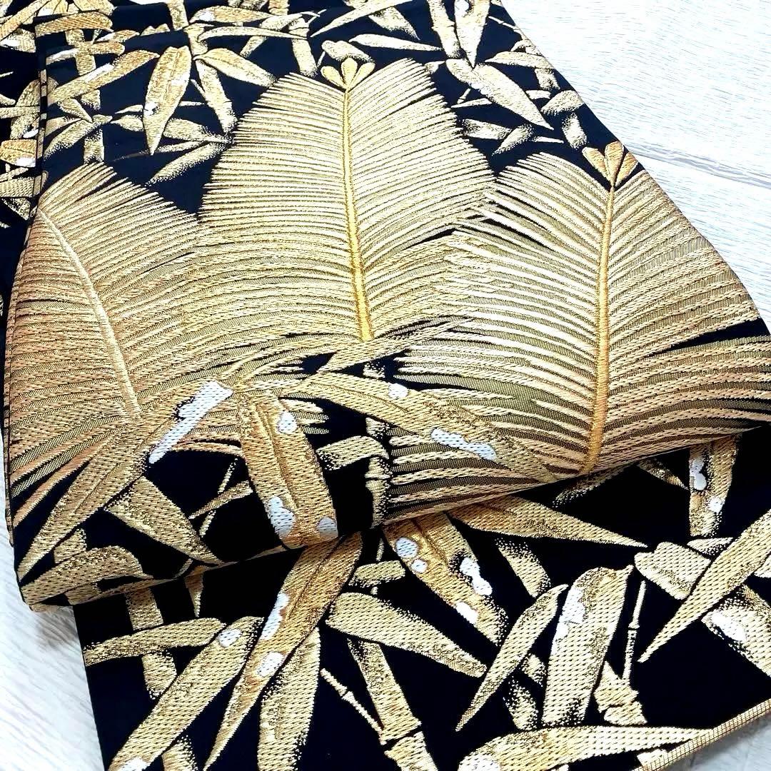 正絹 松に雪持ち笹図 袋帯 西陣織 作家 六通