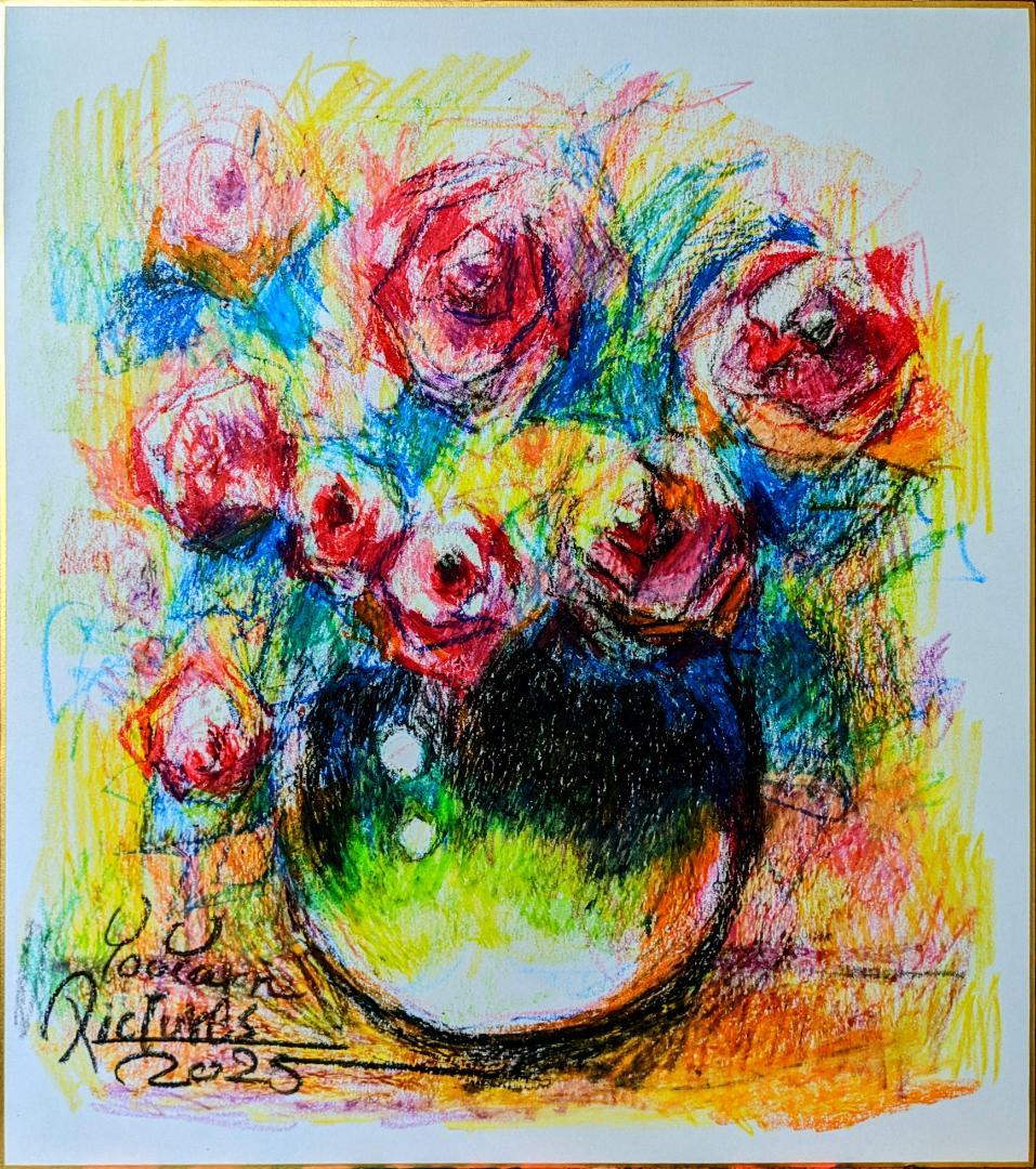 【色紙1点物】「秘めたる情熱」■東京藝大卒画家■松崎祐哉■クレヨン真作・肉筆画