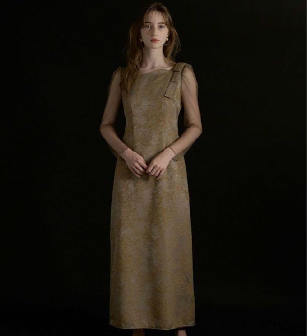 LE’RURE Shoulder ribbon jacquard dress