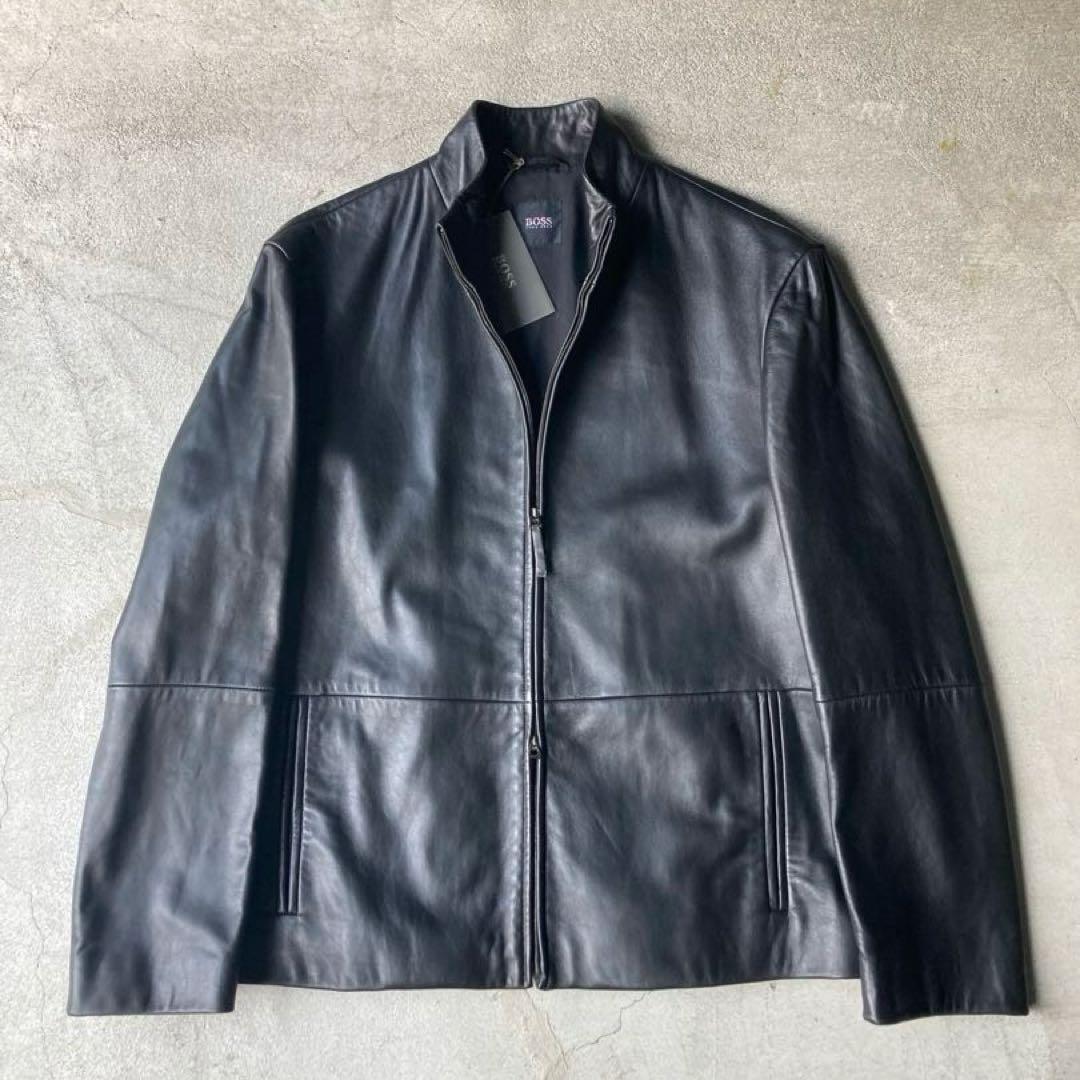 【美品】HUGO BOSS レザージャケット シングルライダース ブラック