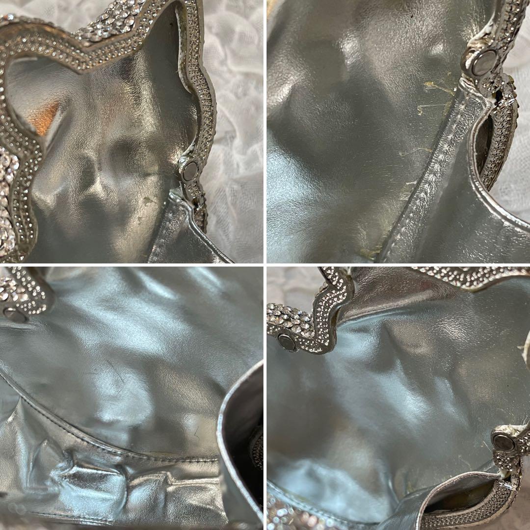 ネコ型 猫型 ダイカット ラインストーン バッグ 鞄 キラキラ パーティー 豪華