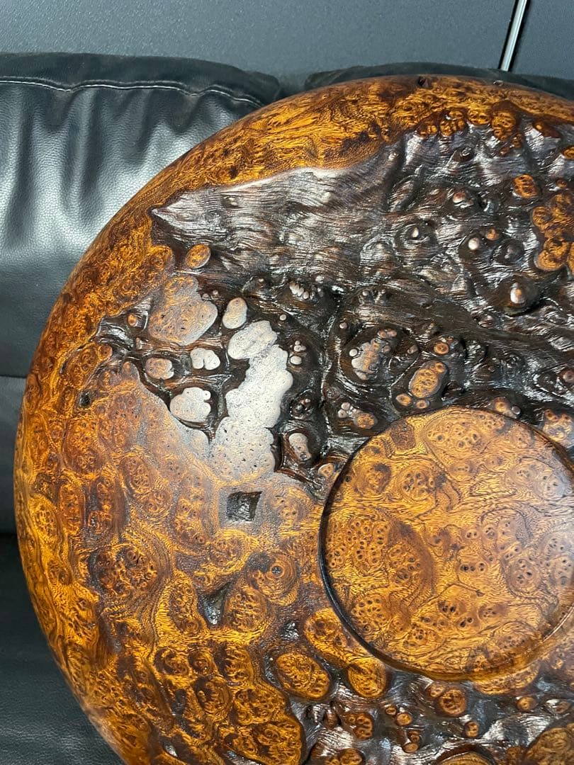 珍品　屋久杉　銘木　大型超極上泡瘤　極上光明　飾り皿　径約47cm