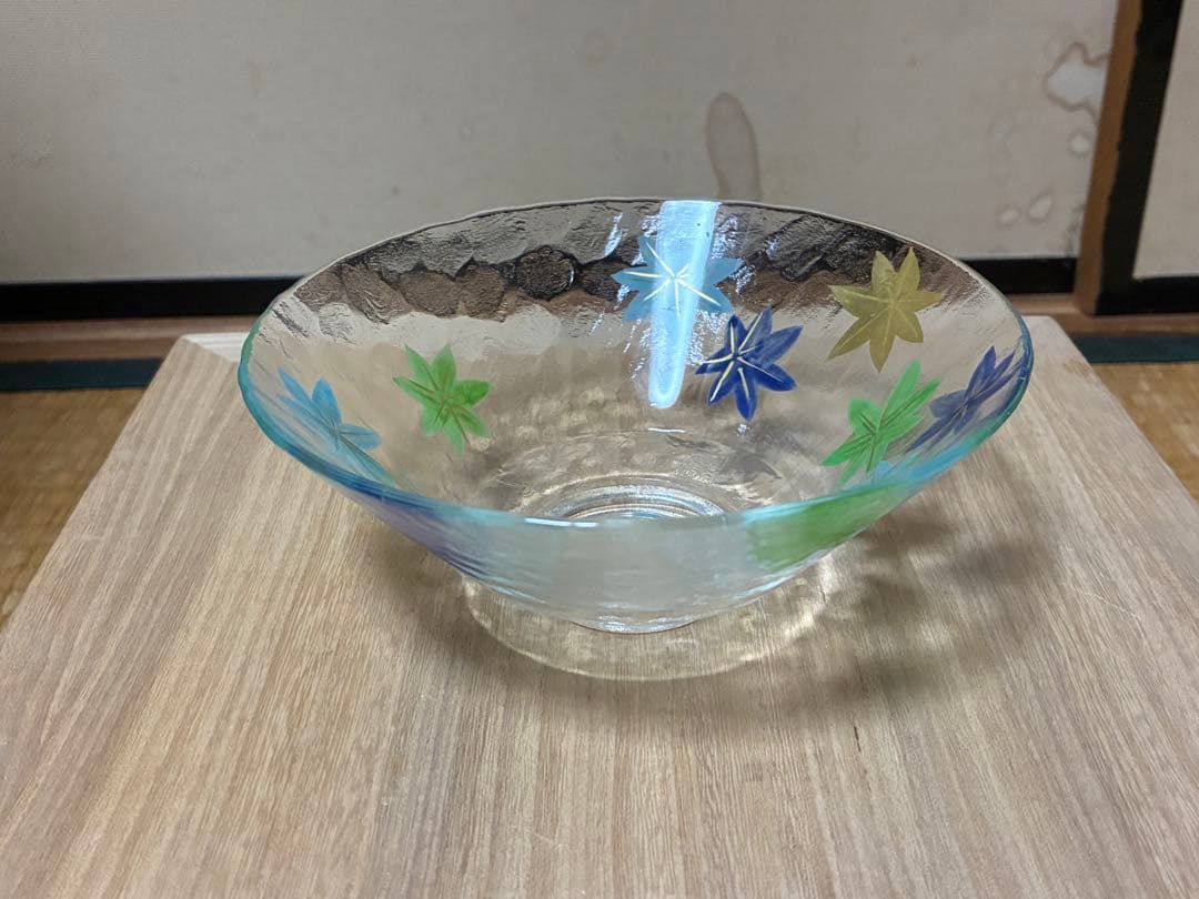 義山 紅葉 平茶碗 水崎長寿 ガラス ギヤマン 共箱 銘あり