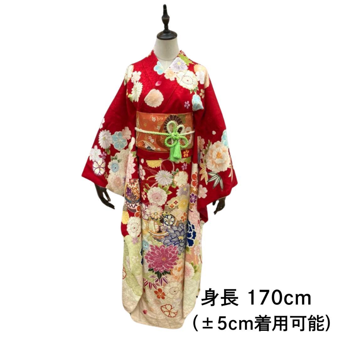 ≪早い者勝ち≫ 振袖セット 成人式 正絹 古典柄 振袖 赤 S*98 ●