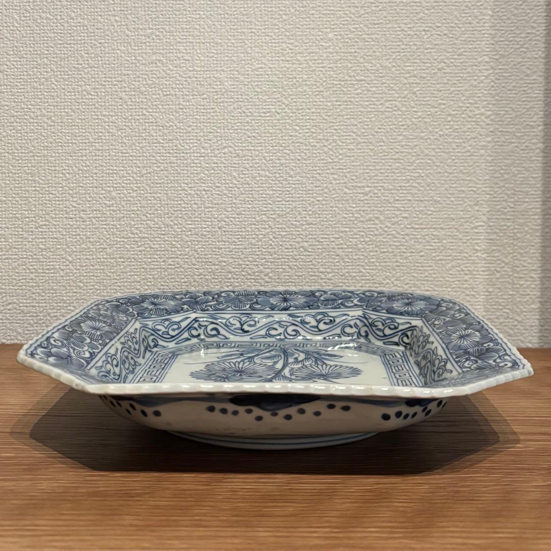 古伊万里 伊万里焼 角皿 染付花の図八角皿