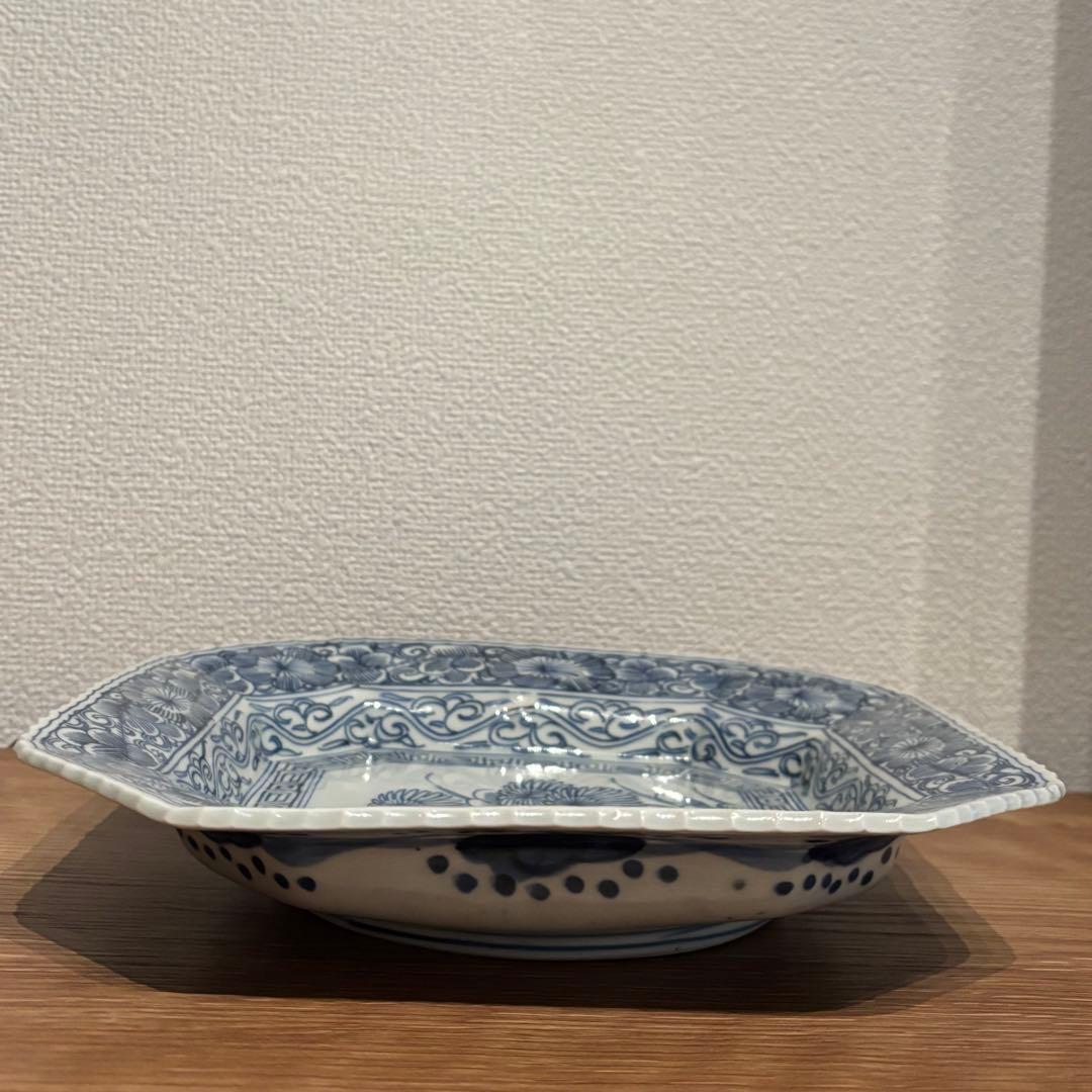 古伊万里 伊万里焼 角皿 染付花の図八角皿