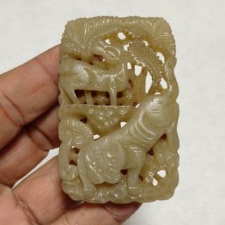 唐物 古玉文化 本物和田玉 遼金 糸引透彫 福禄如意 秋山玉虎佩 根付 貴重