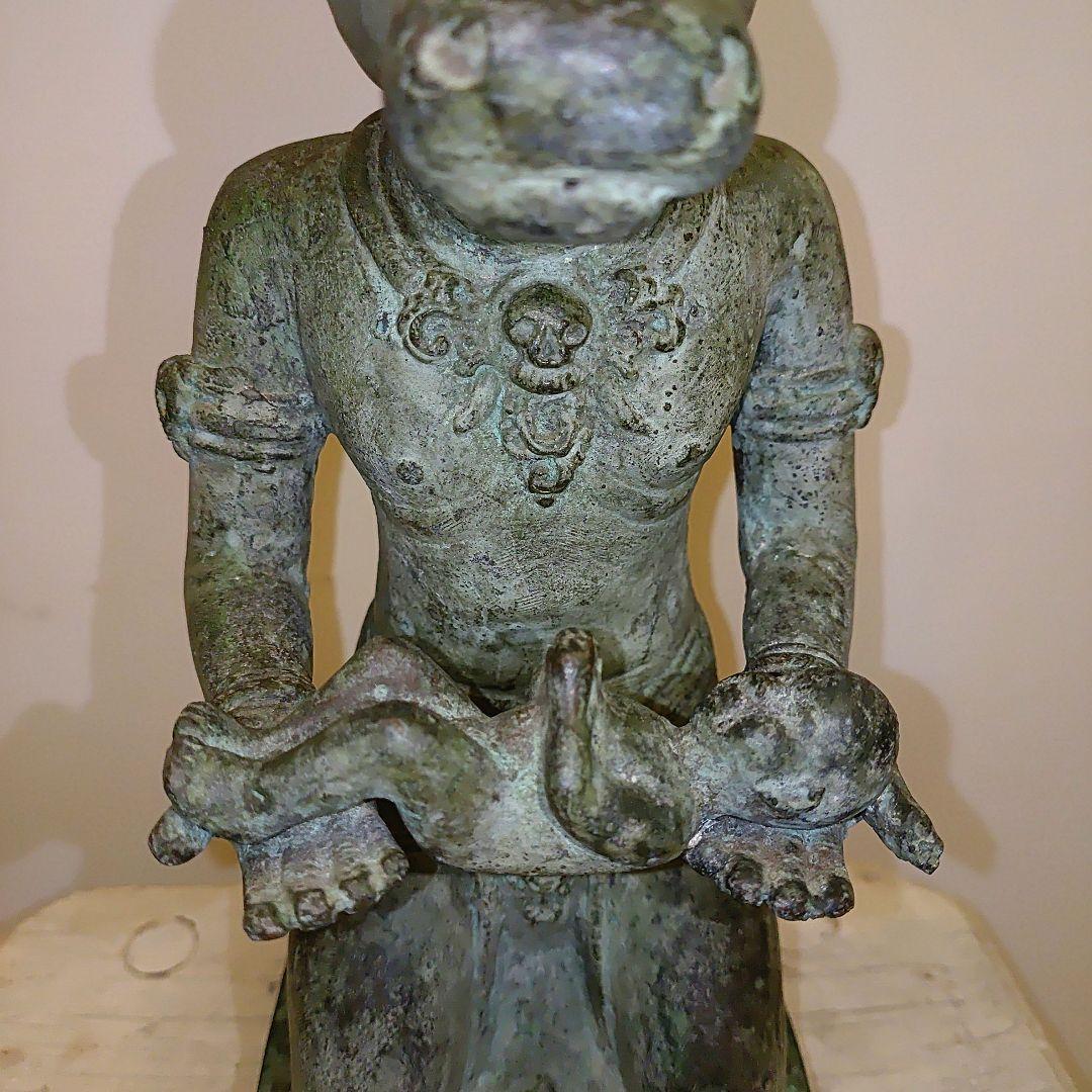 青銅 牛頭人型 彫刻 約28cm　チベット仏教の牛頭法王