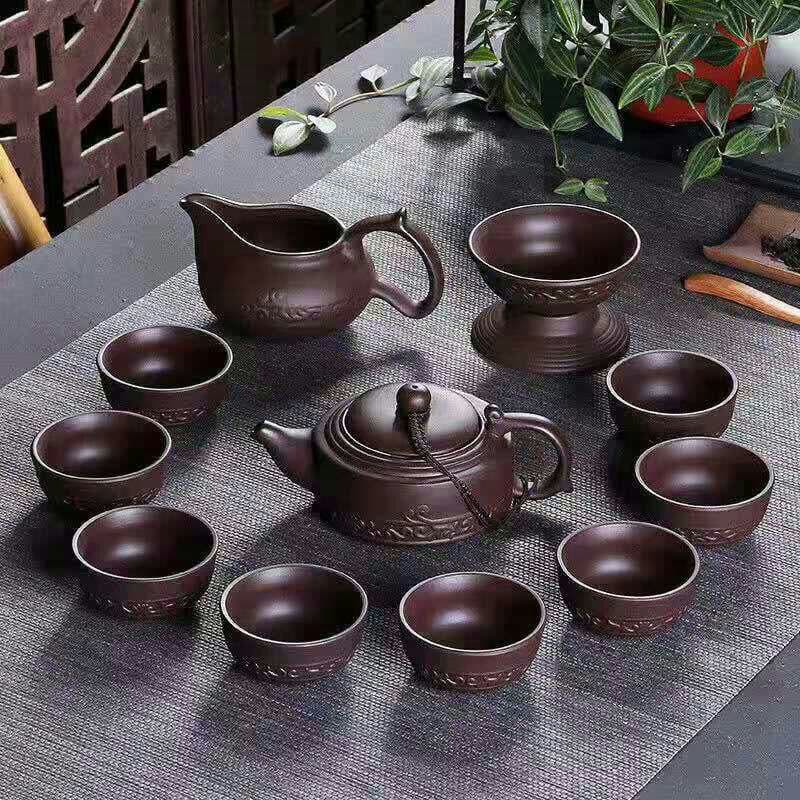※原鉱の紫砂茶器セットカンフー茶器の紫砂浮き彫り
