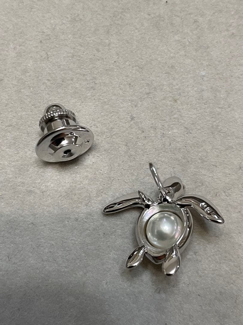美品　mikimoto ピンブローチ　亀　パール ミキモト　SILVER