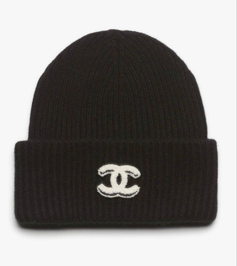 【極美品】CHANEL25B ココマーク ニット帽　ビーニー　ブラック　黒