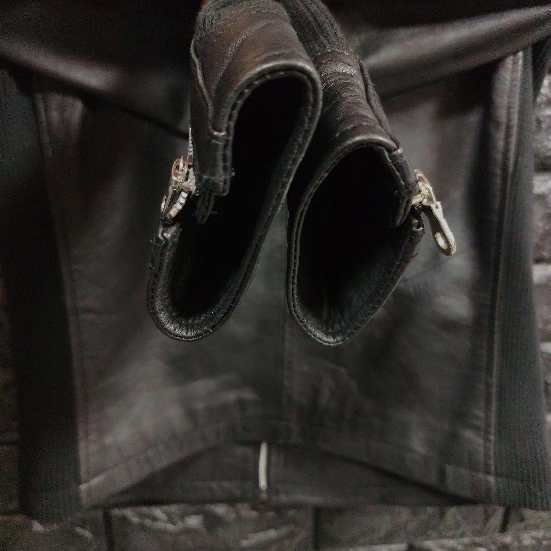 美品ノーアイディー黒ラムレザー シングルフード付きライダースジャケットＳ２完売品