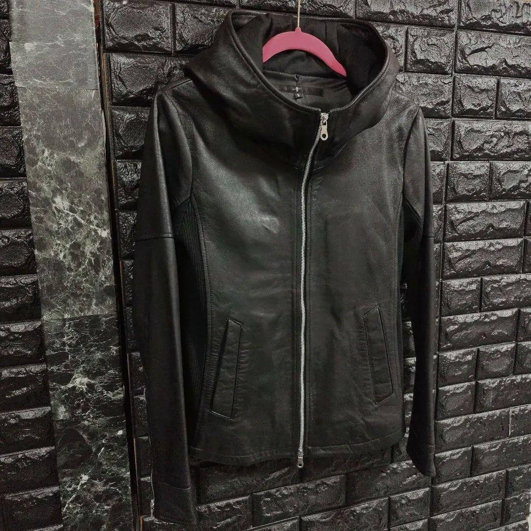 美品ノーアイディー黒ラムレザー シングルフード付きライダースジャケットＳ２完売品