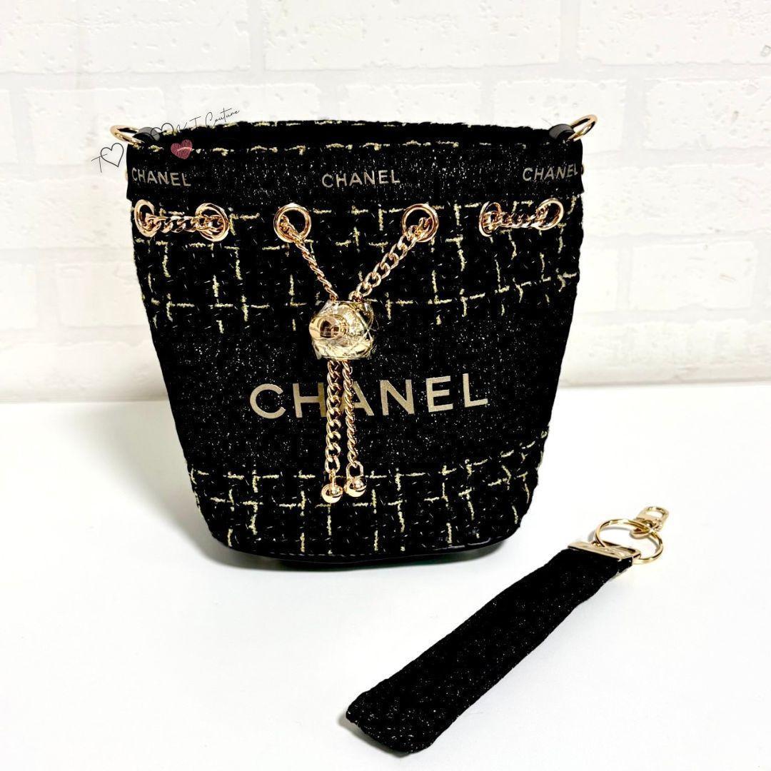 ❤CHANEL❤ブラックラメ巾着ショルダーバッグゴールドチェーン