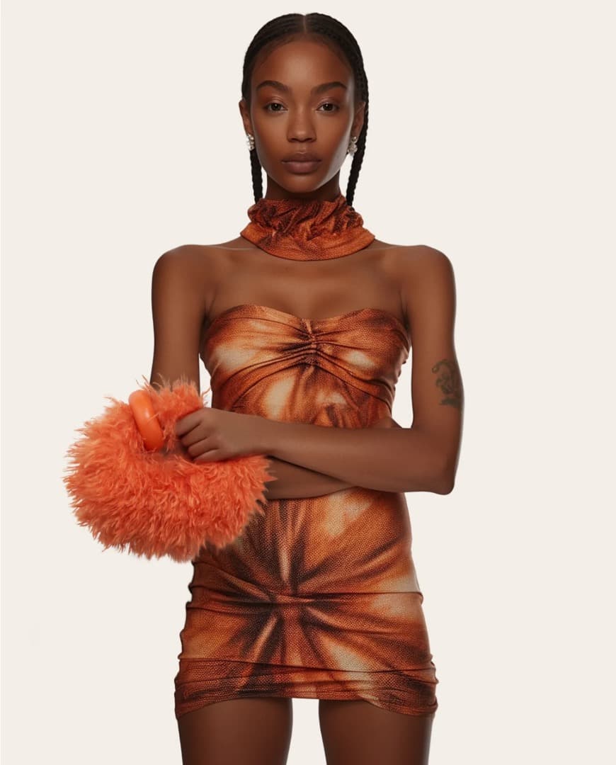 新品未使用 Abacus フェイクファー ミニトップハンドルバッグ - オレンジ