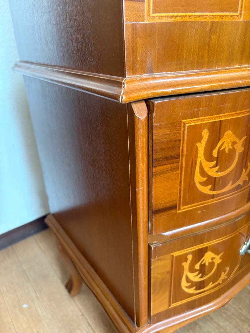 アンティーク イタリア ライディングビューロー 鍵付き 猫脚 象嵌 店舗 什器