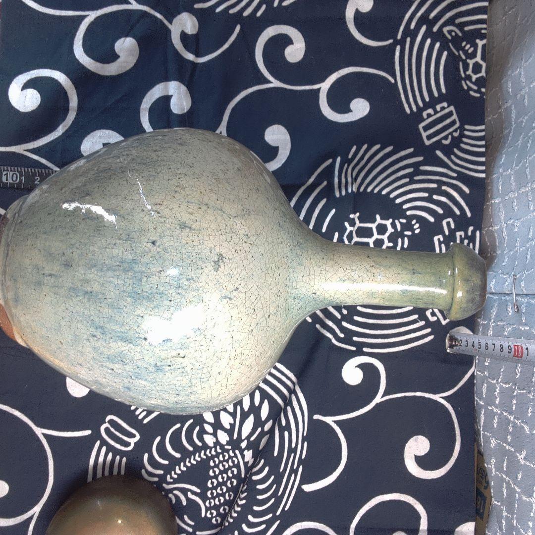 骨董２ 松代焼？青緑色の陶器瓶