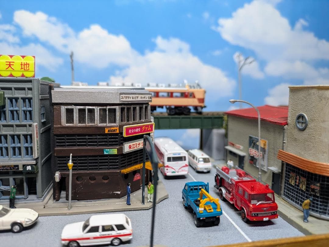 Nゲージ 鉄道模型展示台 昭和の一角
