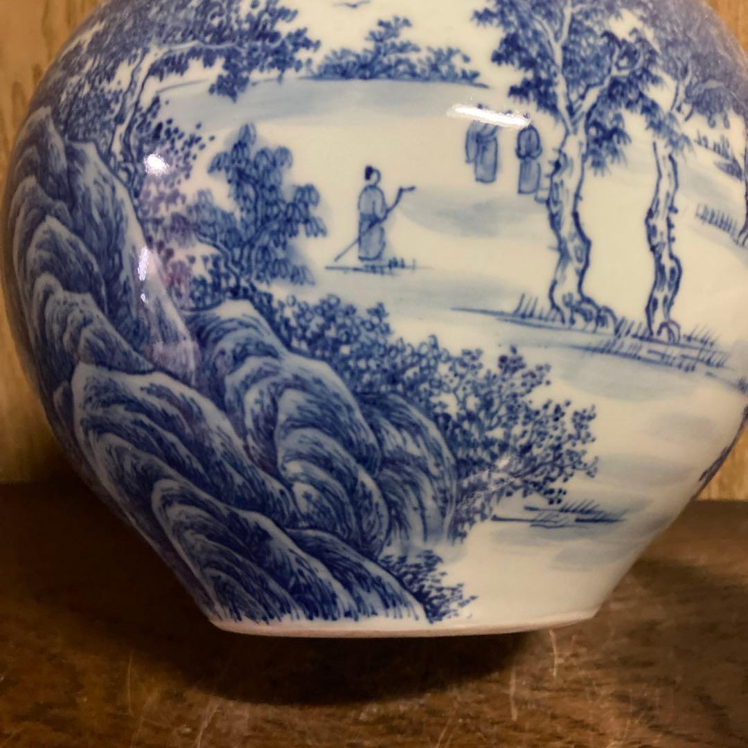 中国　染付　瓶　天球瓶　山水図　大清乾隆年製銘