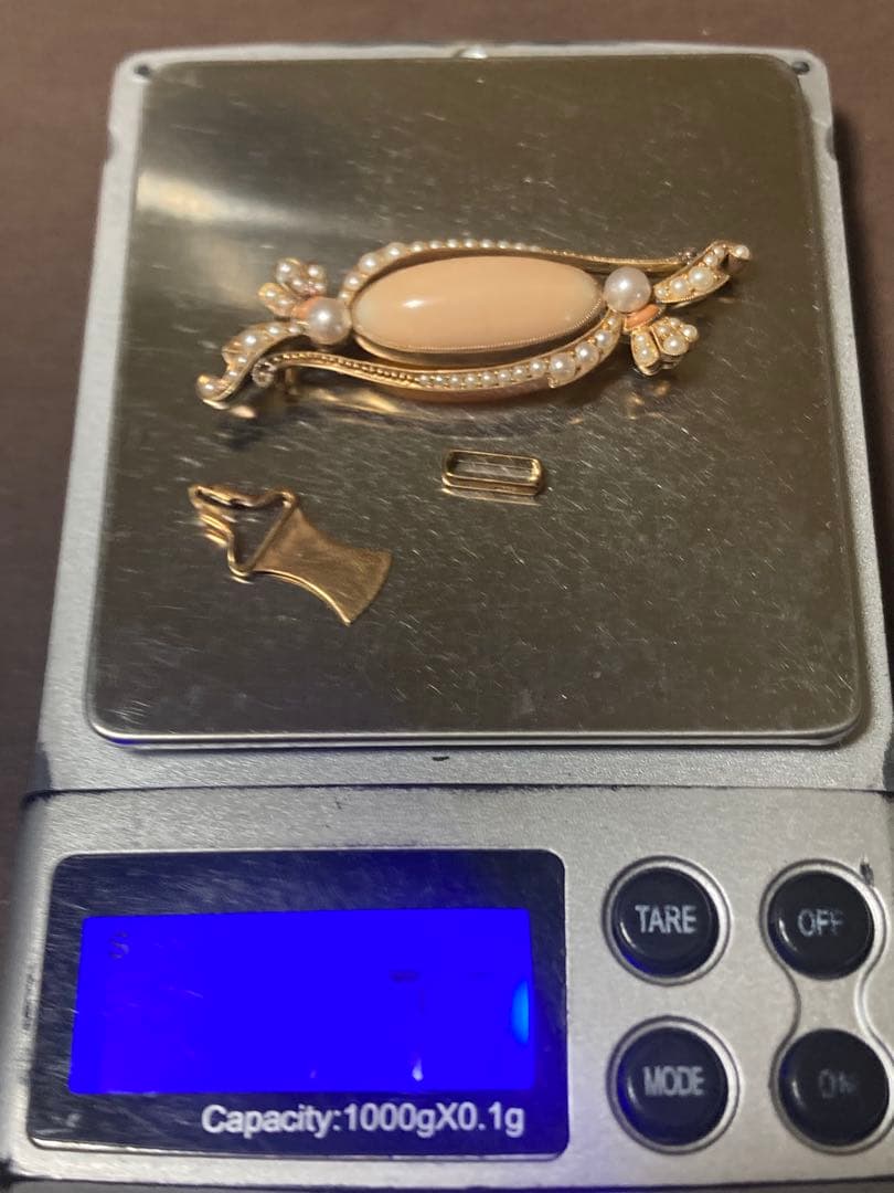 御木本(ミキモト) K15帯留 サンゴ•パール