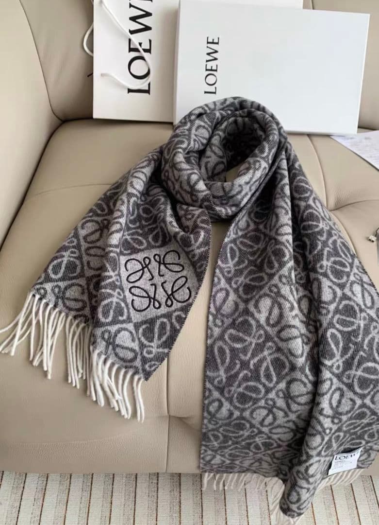 LOEWE ロエベ アナグラム 総柄 グレー マフラー 180×40