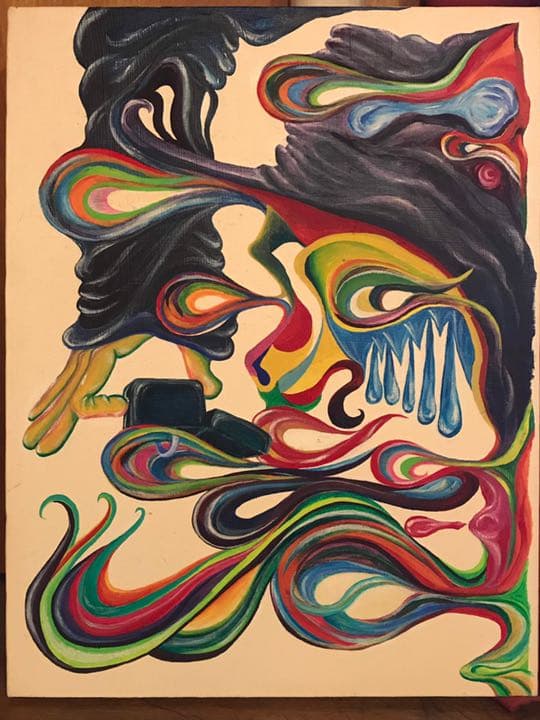 別れの雨　トリックアート　上下　カラフル　（アクリル絵の具）　送料無料