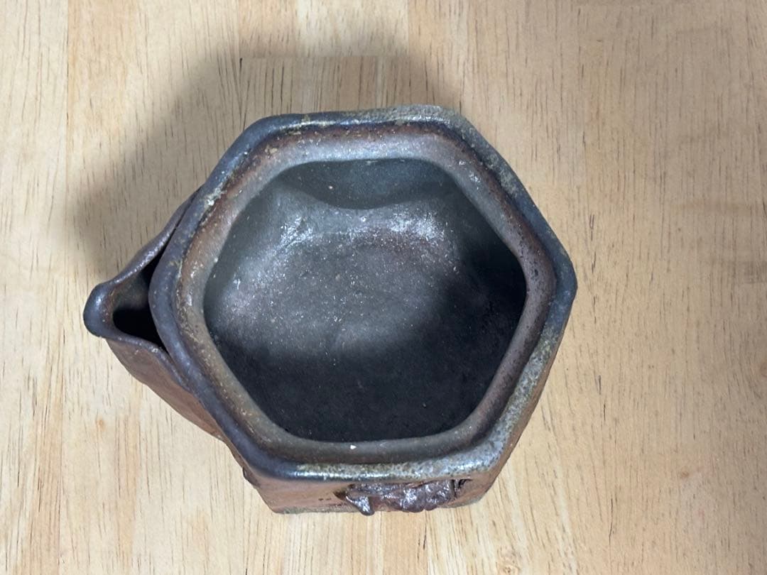 78.備前焼 宝瓶 登り窯 カニとタニシ 蟹 貝 六角 手びねり 急須