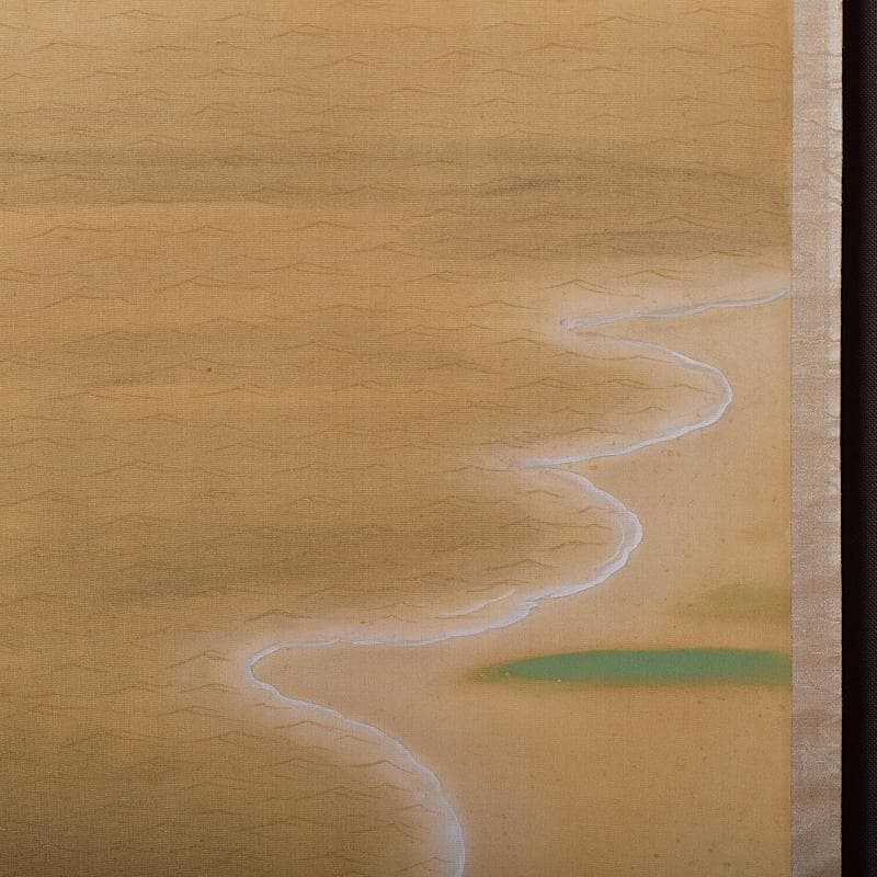 掛軸　文也画　山水図　山脇充夫　勅題海上雲遠書讃　絹本三幅　共箱　D　R9359