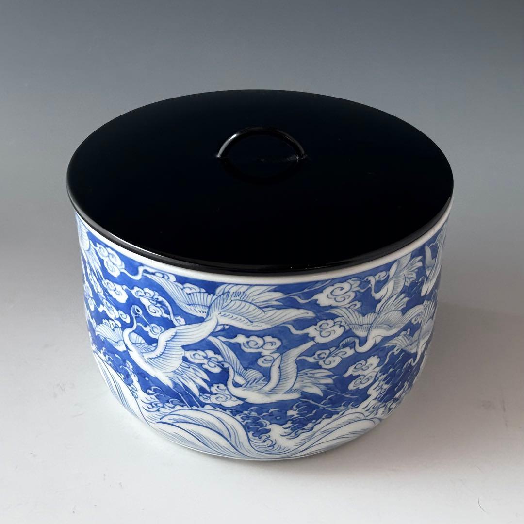 茶道具　新渡　染付　鶴絵　水指　中国　茶会　初釜　稽古　棚　しんと　そめつけ
