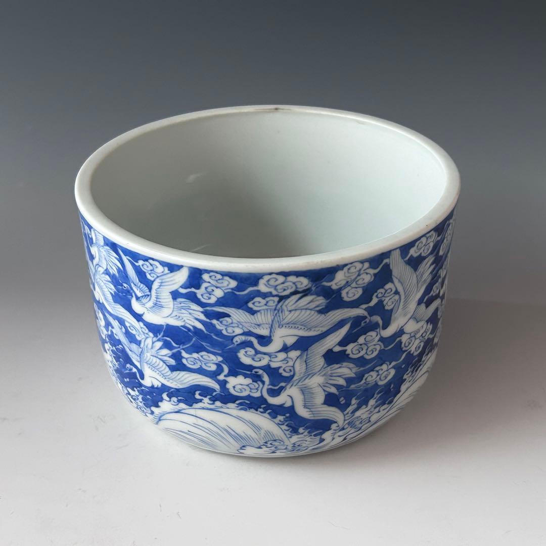 茶道具　新渡　染付　鶴絵　水指　中国　茶会　初釜　稽古　棚　しんと　そめつけ