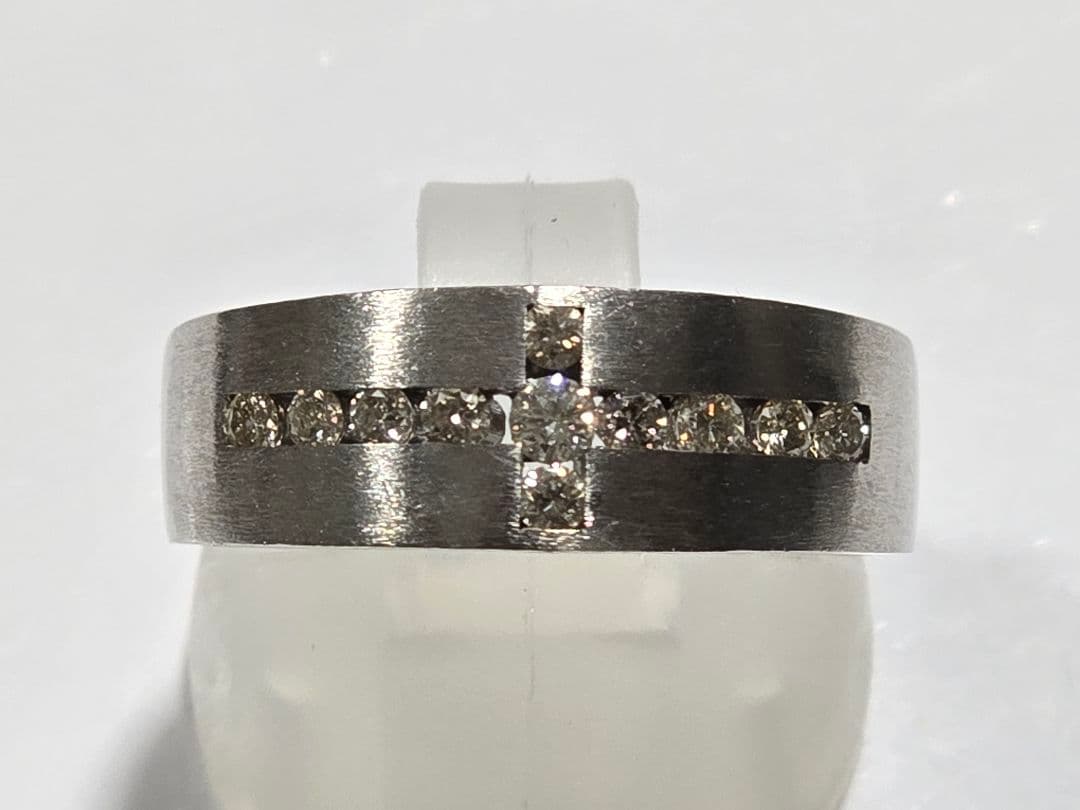 レオダイヤ0.33 K18WG 6.9g 18号 クロスデザイン リング