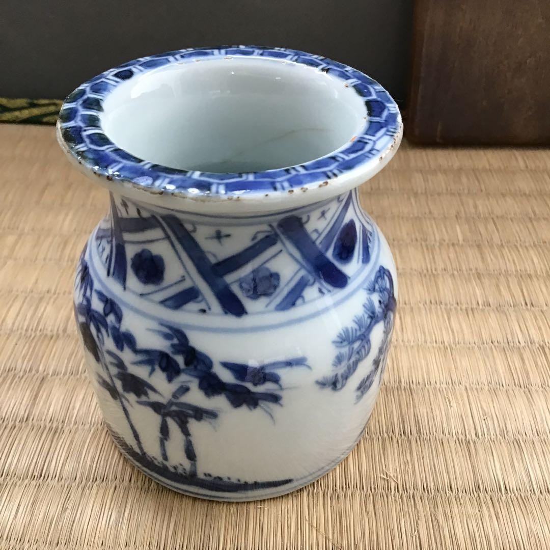 茶道具　古染付茶器　松竹梅絵　牙蓋添　仕覆二種付属　共箱　紙箱　S232CK