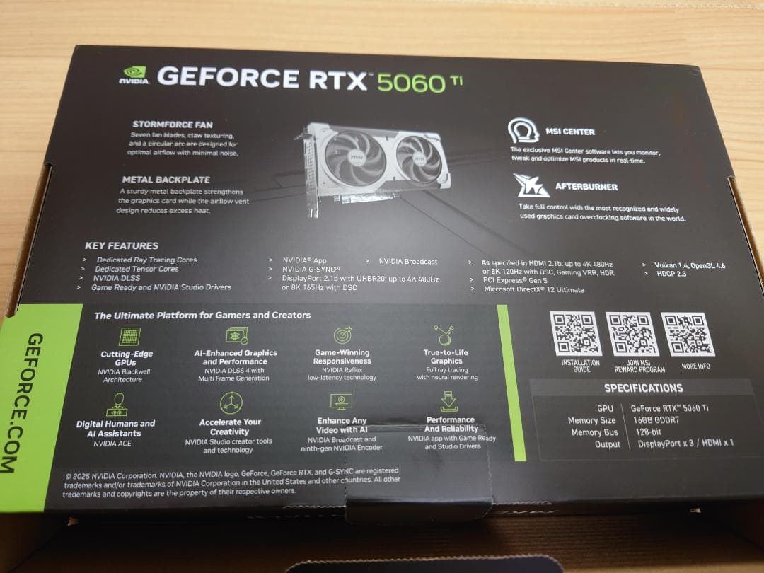 グラフィックボード・グラボ・ビデオカード MSIGeForceRTX5060Ti16G VENTUS 2X OC PLUS